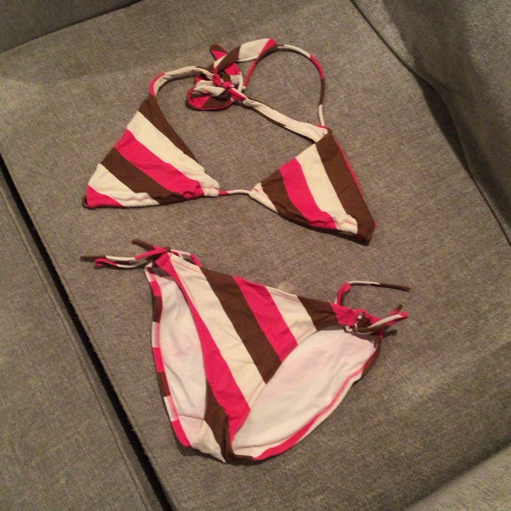 Victoria's Secret bikini swimsuit Pink Brown white striped bathing suit swim